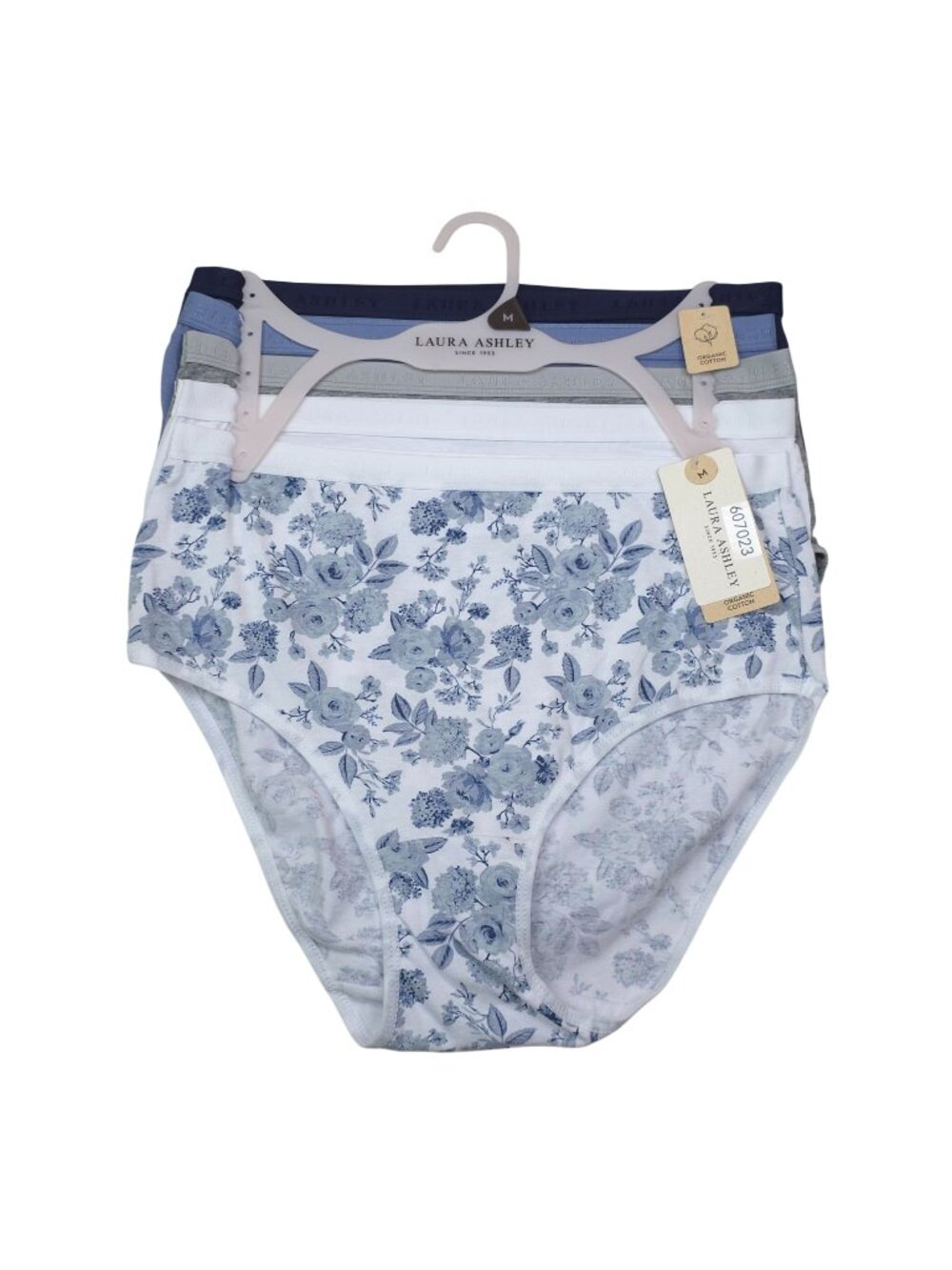 Laura Ashley Womens Organic Cotton Briefs Panties 5-Pack Medium Tag Free Blue